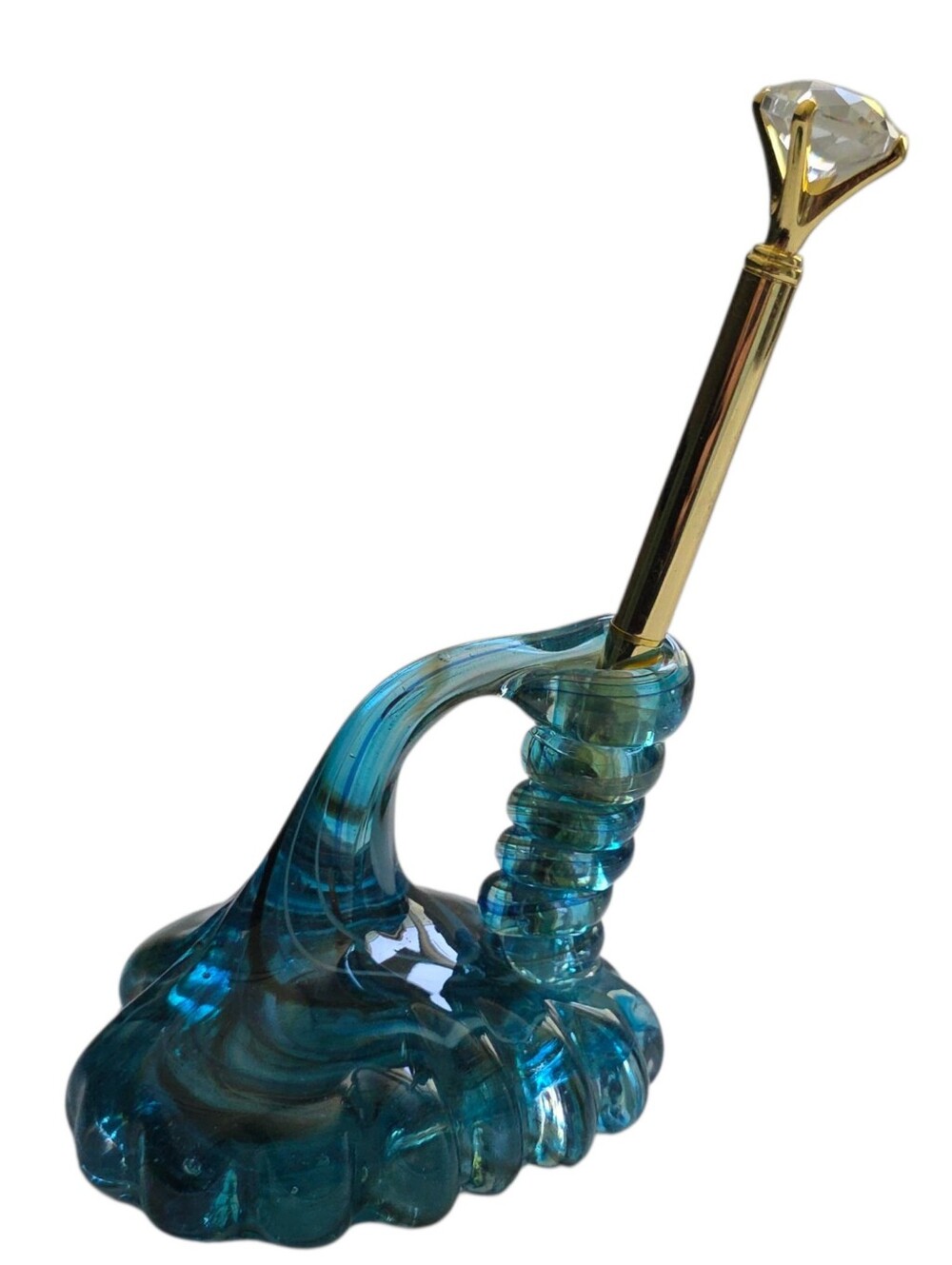 Hand Blown Art Glass Paperweight Bud Vase With PEN
